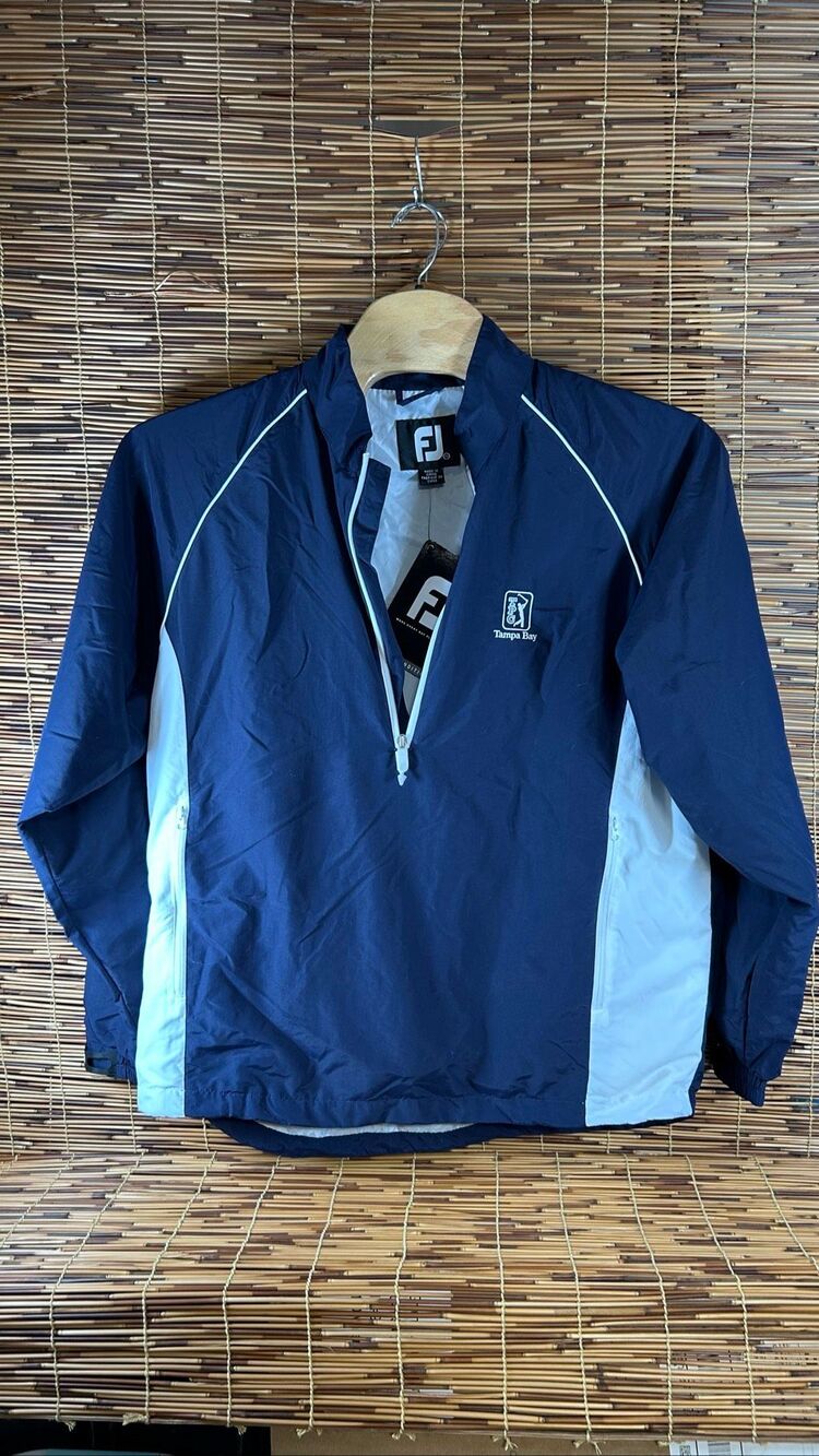 Footjoy XL NWT Tampa Bay TPC 1/2 Zip Windbreaker Navy Blue and White